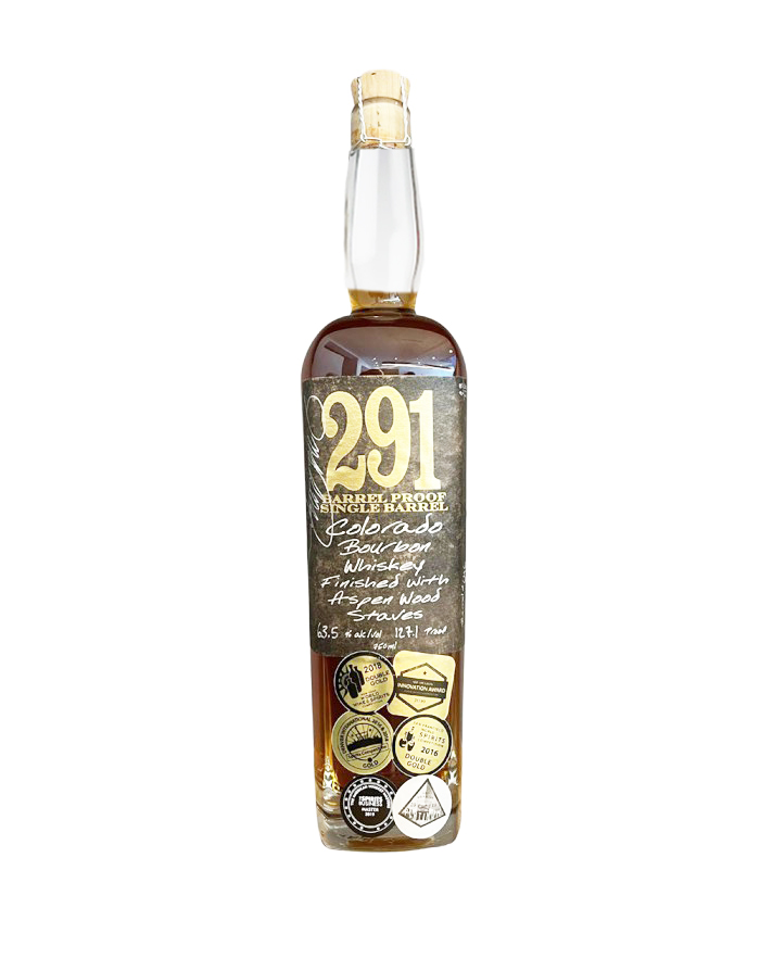 291 Colorado Bourbon Whiskey, Finished with Aspen Wood Staves, Barrel Proof, Single Barrel