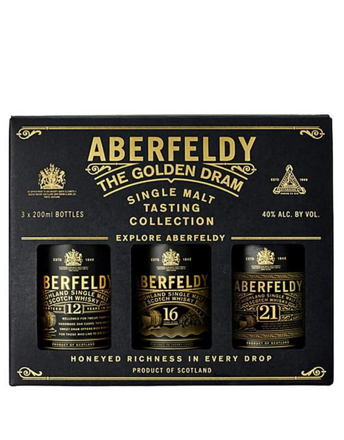 Aberfeldy The Golden Dram Tasting Collection Gift Set (3X200ml) 12, 16, & 21 Year Old Scotch Whisky
