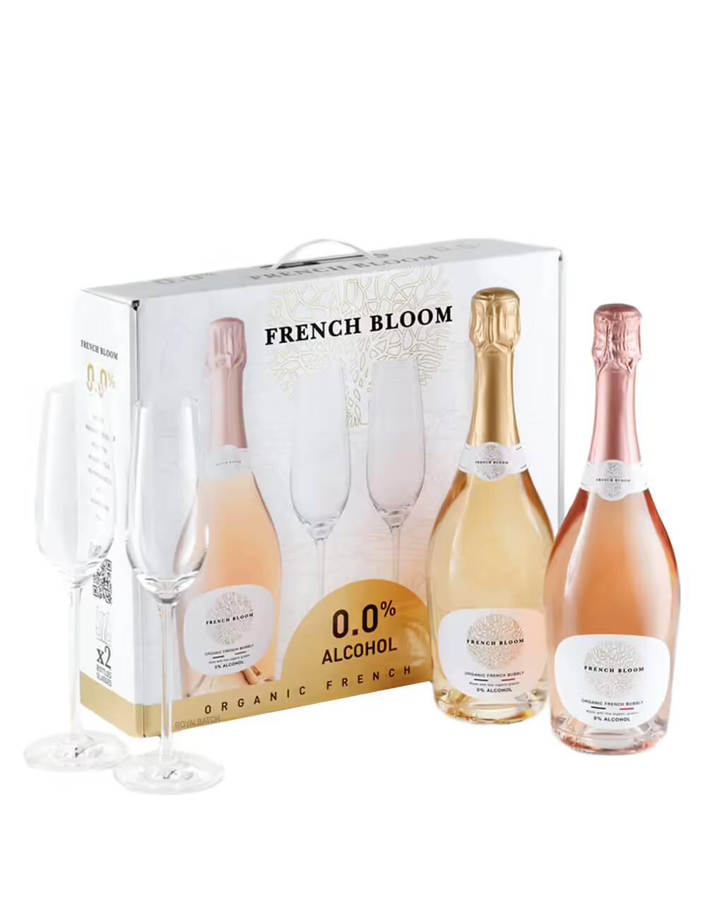 French Bloom Organic French Bubbly Gift Set Blanc and Rose With 2 Glasses