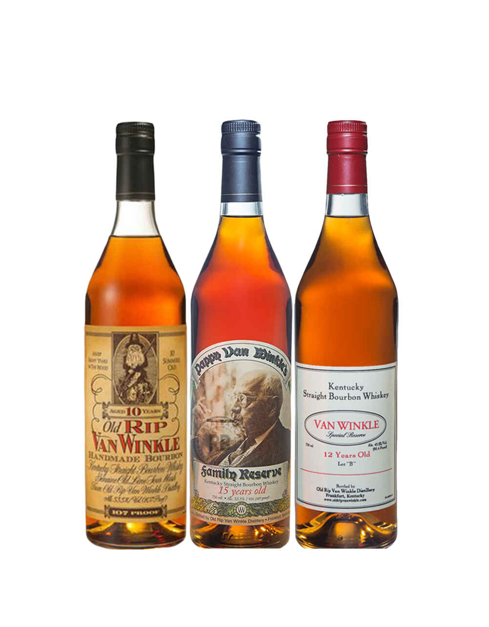 Van Winkle 10 + 12 + 15 Year Old Bourbon Whiskey (3 Pack) Bundle #049