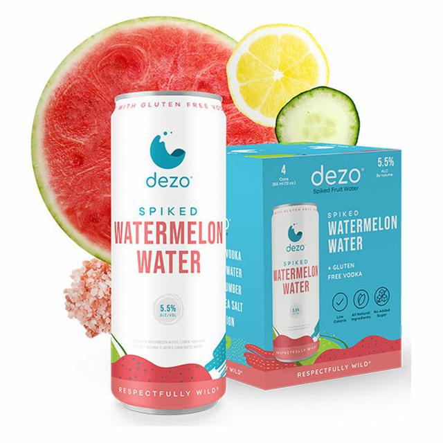 Dezo Spiked Watermelon Water 12 oz ( 4 Pack) 355 ml Canned Cocktails