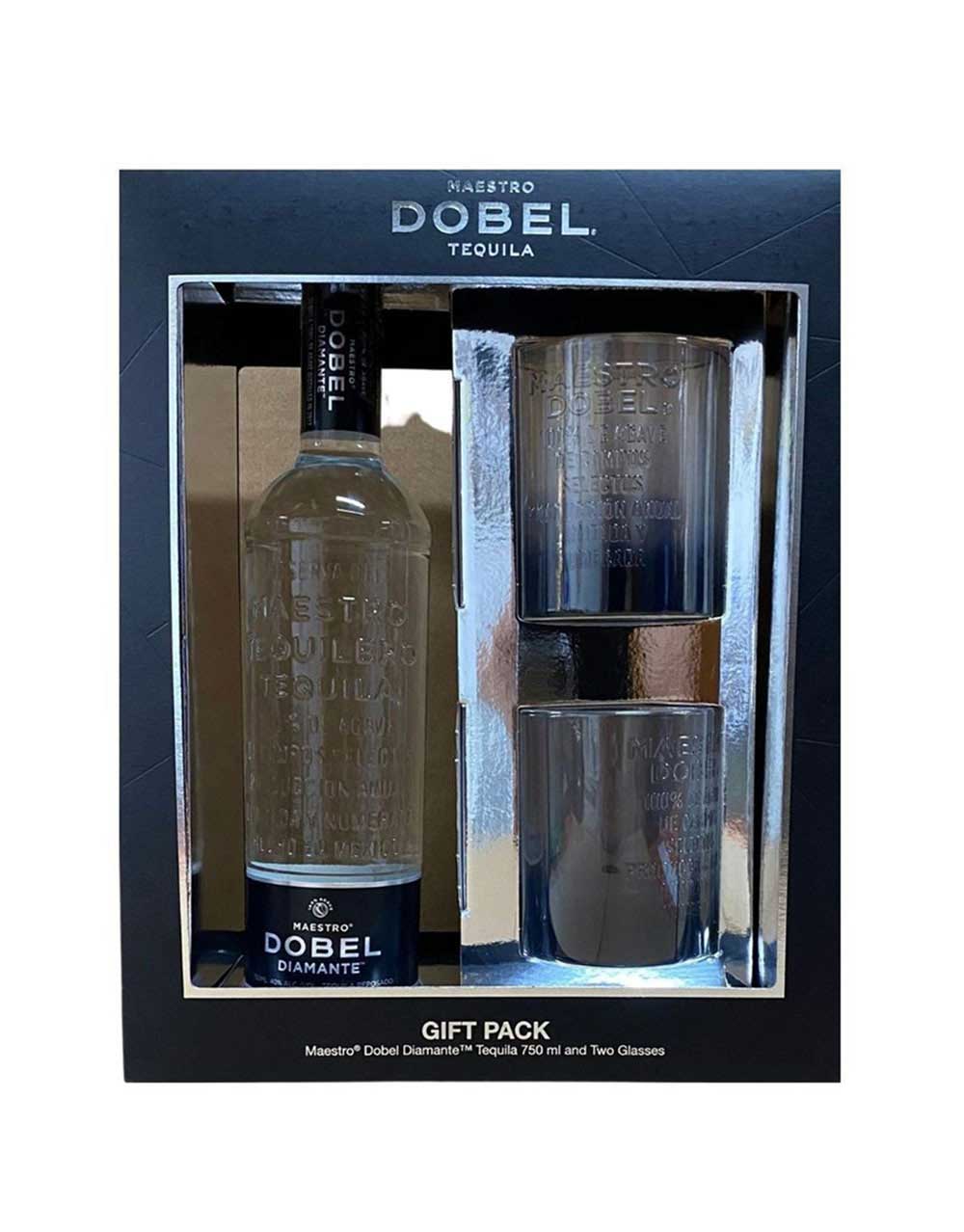 Maestro Dobel Diamante Reposado Tequila with two glasses Gift Pack